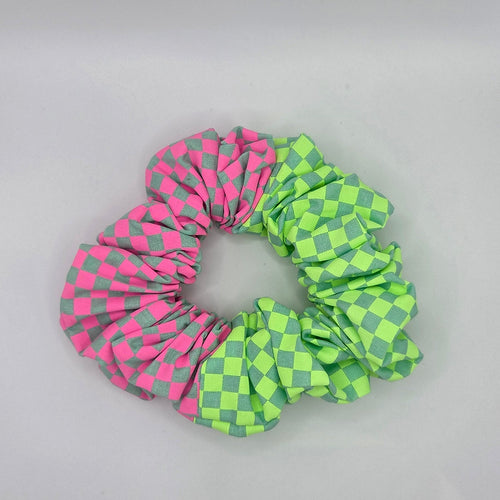 Double Check 1 - Pink and Green Checked Hair Scrunchie
