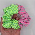 Double Check 1 - Pink and Green Checked Hair Scrunchie