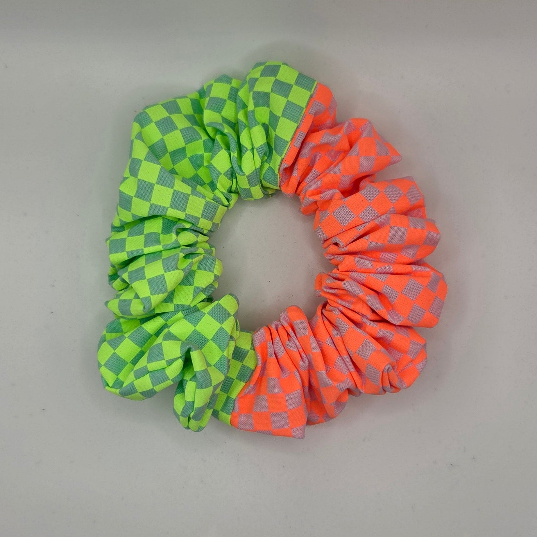 Double Check 2 - Green and Orange Checked Hair Scrunchie