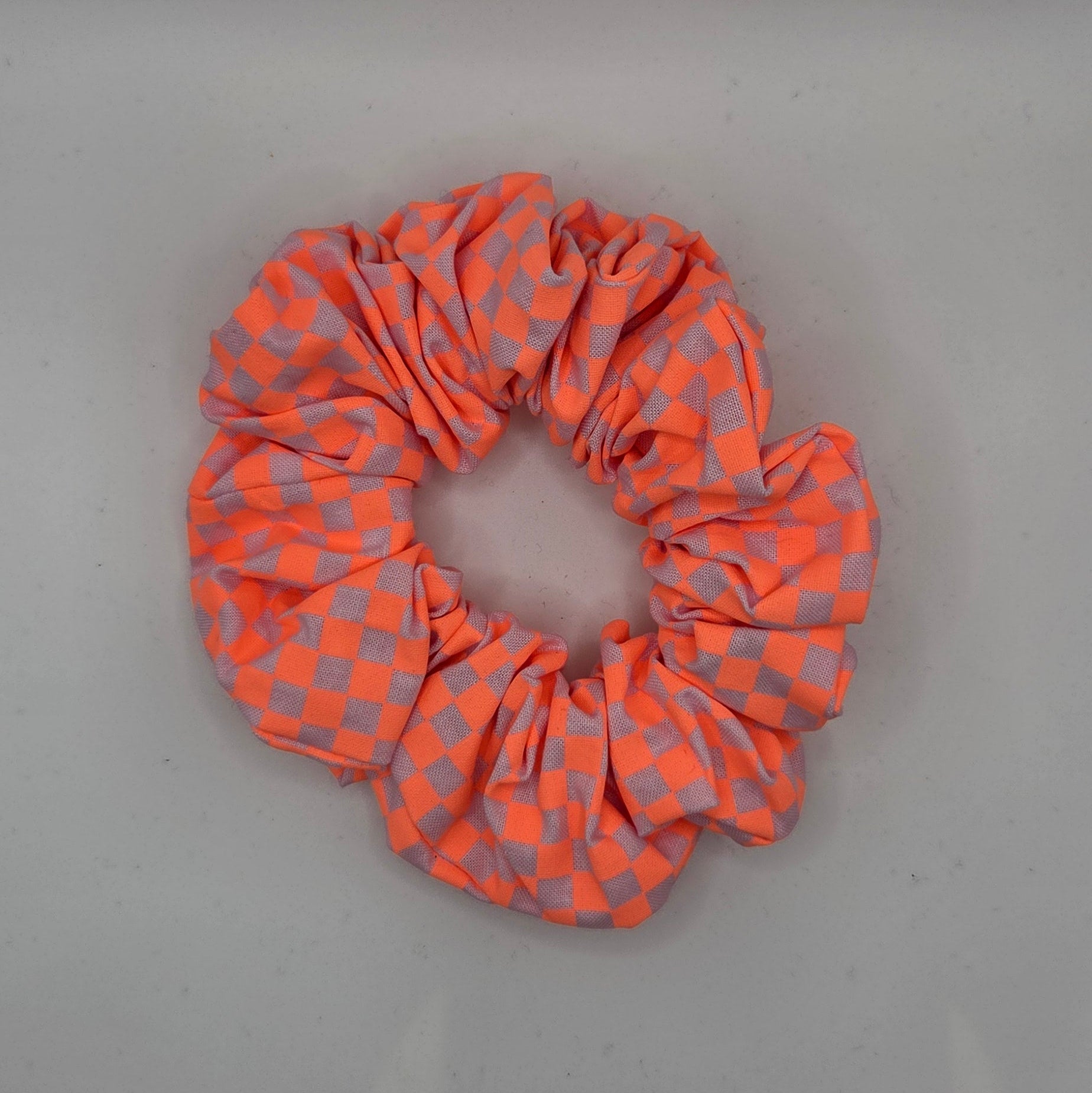 Single Check 3 - Orange and violet checked hair scruchie