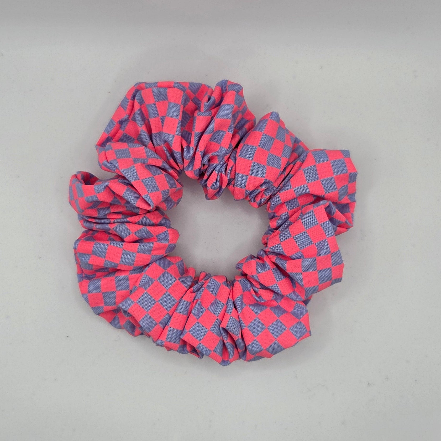 Single Check 4 - pink and blue checked hair scrunchie