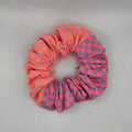 Double Check 4 - Orange pink and Blue contrast checked scrunchie