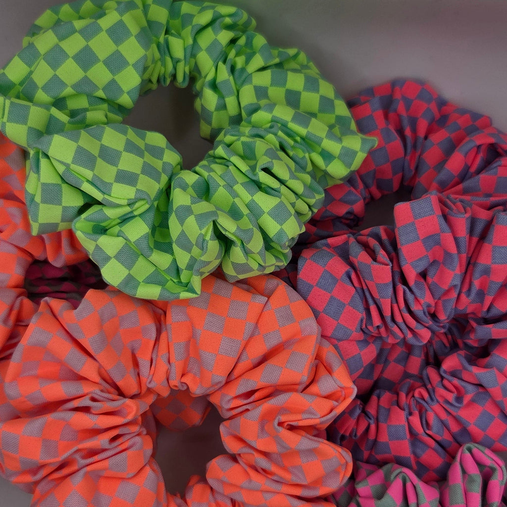 Single Check 4 - pink and blue checked hair scrunchie
