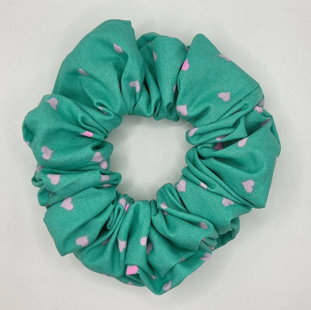 Green and Pink Heart Scrunchie