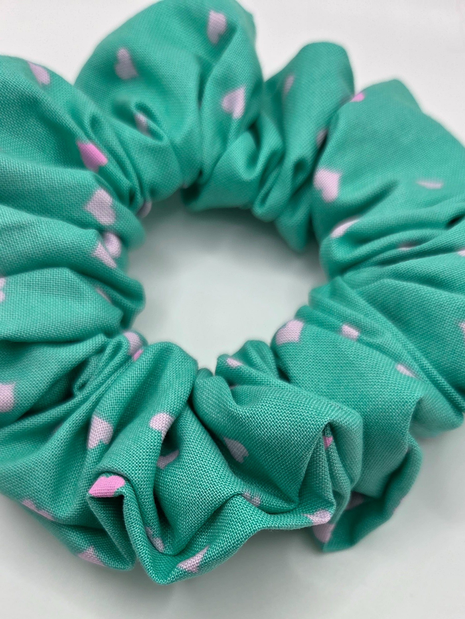 Green and Pink Heart Scrunchie