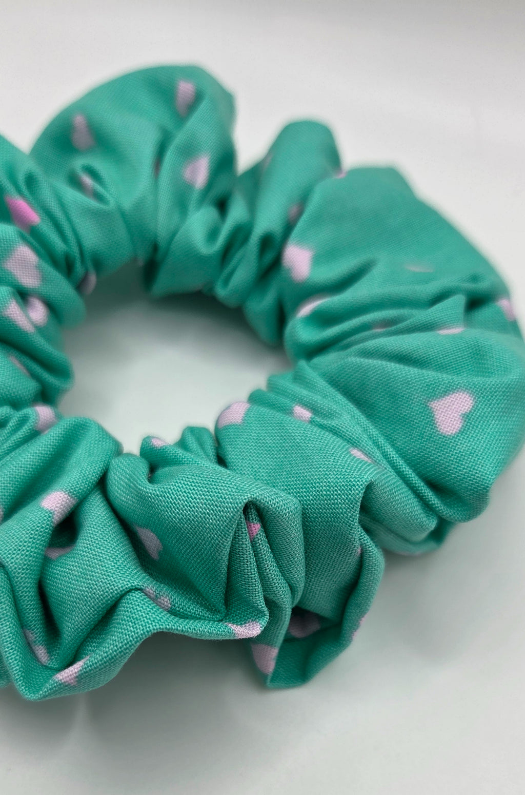 Green and Pink Heart Scrunchie