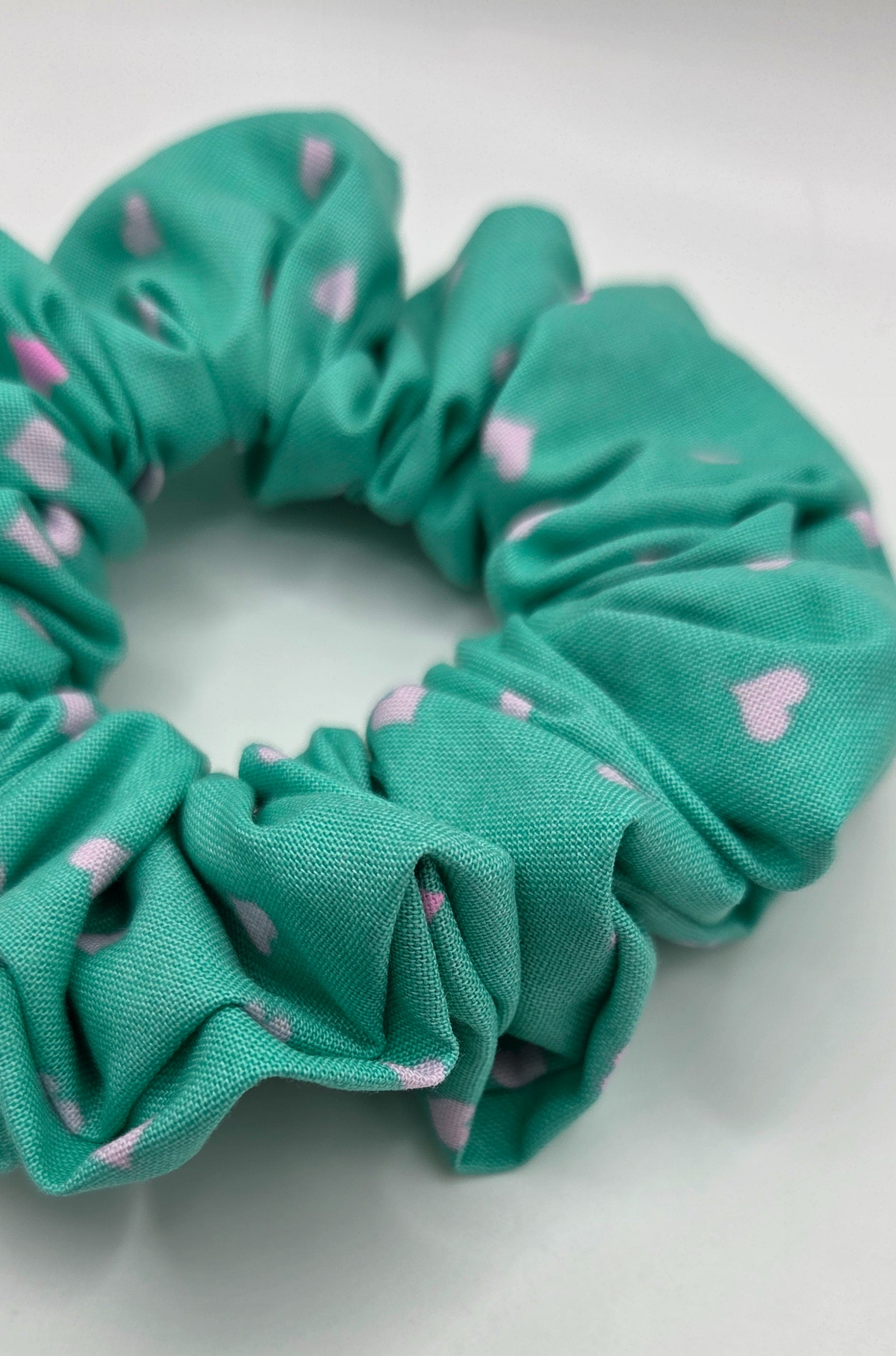 Green and Pink Heart Scrunchie