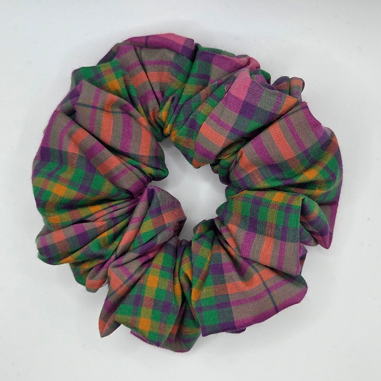 Purple and Green Tartan Scrunchie
