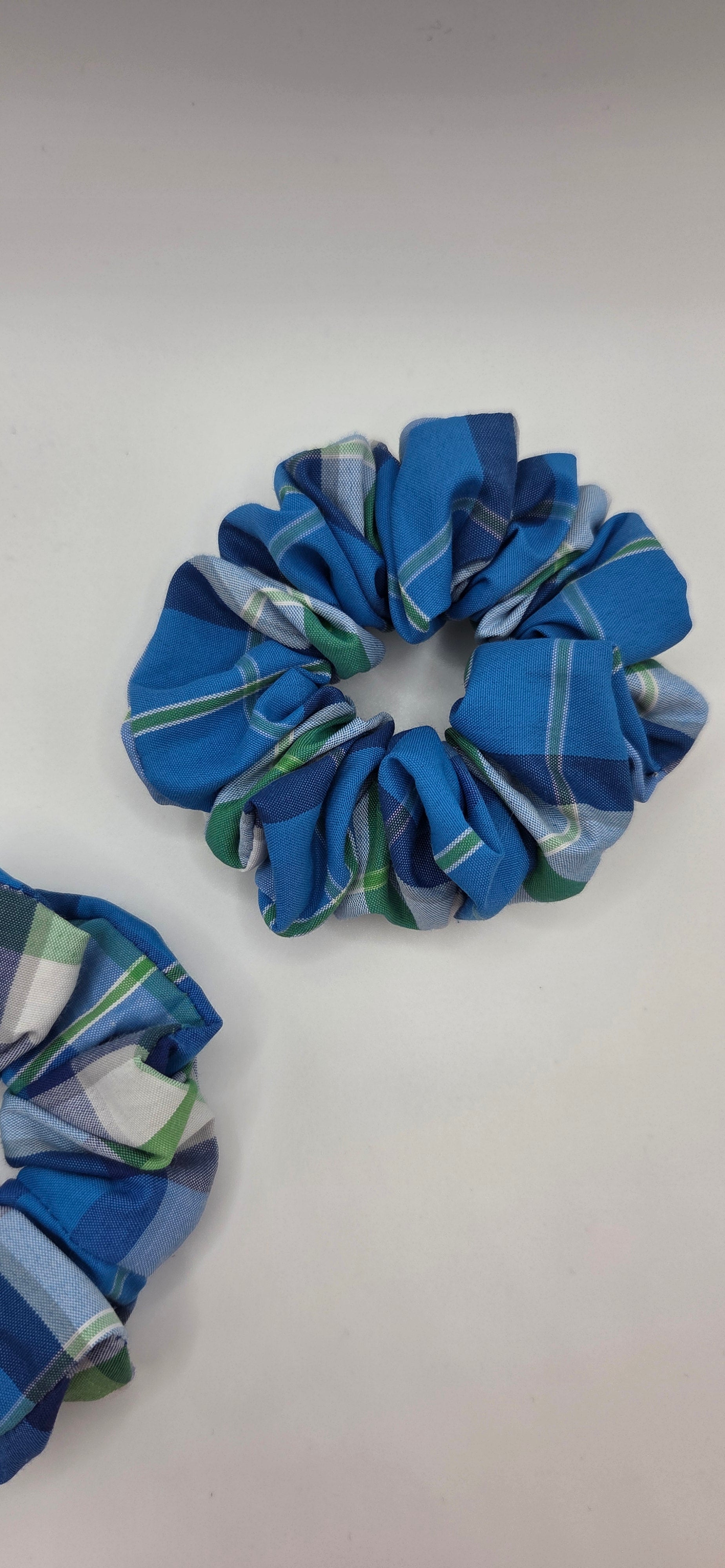 Mini Blue Tartan Scrunchie Set for Pigtails